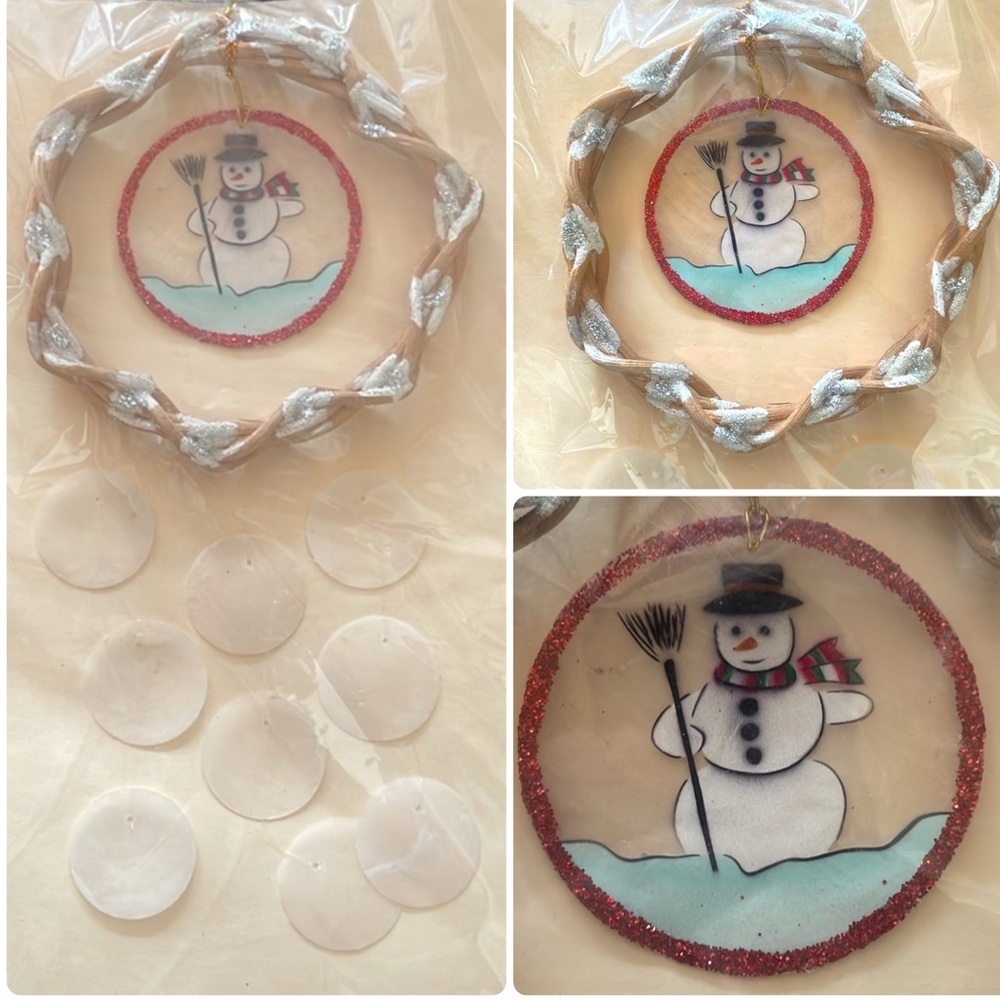Handcrafted Capiz Shell Snowman Ornament/Chime. Christmas Decor. Gifts